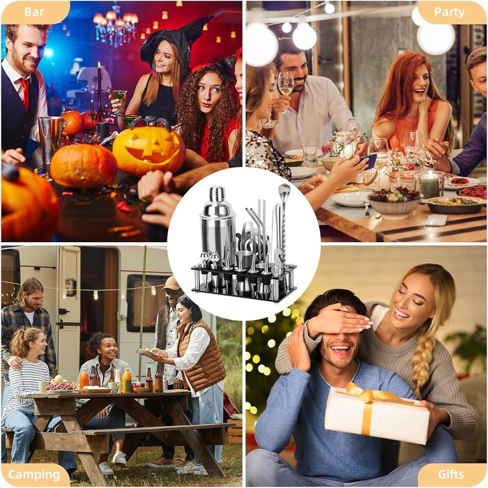 Набір бармена Cinnani 20 предметів: шейкер, аксесуари для бару, підставка, з нержавіючої сталі. Подарунковий набір для приготування коктейлів