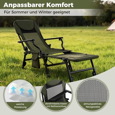 Крісло розкладне Costway Angelstuhl з підставкою для ніг, регульованою спинкою та високою подушкою, для кемпінгу, риболовлі та відпочинку