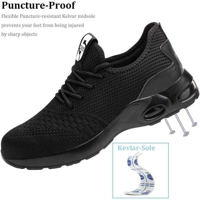 Чоловічі робочі черевики з металевим підноском, спортивні, дихаючі, чорні (44 EU)