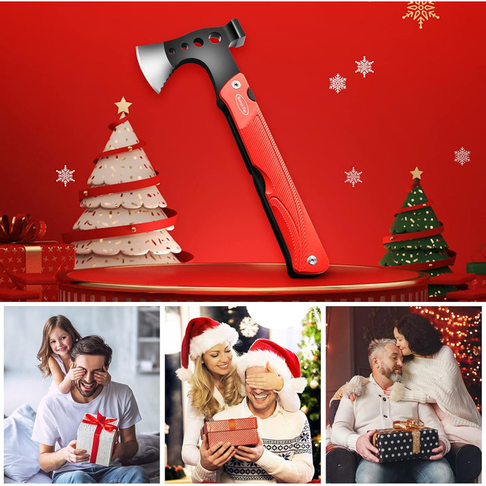 Camping Gear Multitool Axe Gifts: Multifunction Tool Axe Gifts for Men Dad Him, 14-in-1 Axe Hammer Knife Saw Bottle Opener Fire Starter Whistle for Camping Survival Hiking