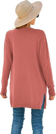 Кардиган жіночий Saodimallsu трикотажний, довгий, легкий, однотонний, з кишенею, темно-рожевий, розмір M