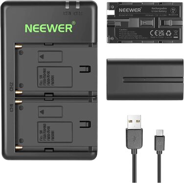Набір акумуляторів NEEWER NP-F550 та зарядний пристрій (сумісний з Sony NP-F970, F750, F770 та ін.) + LED-ліхтар/монітор/камера Slider (2 шт., чорний)