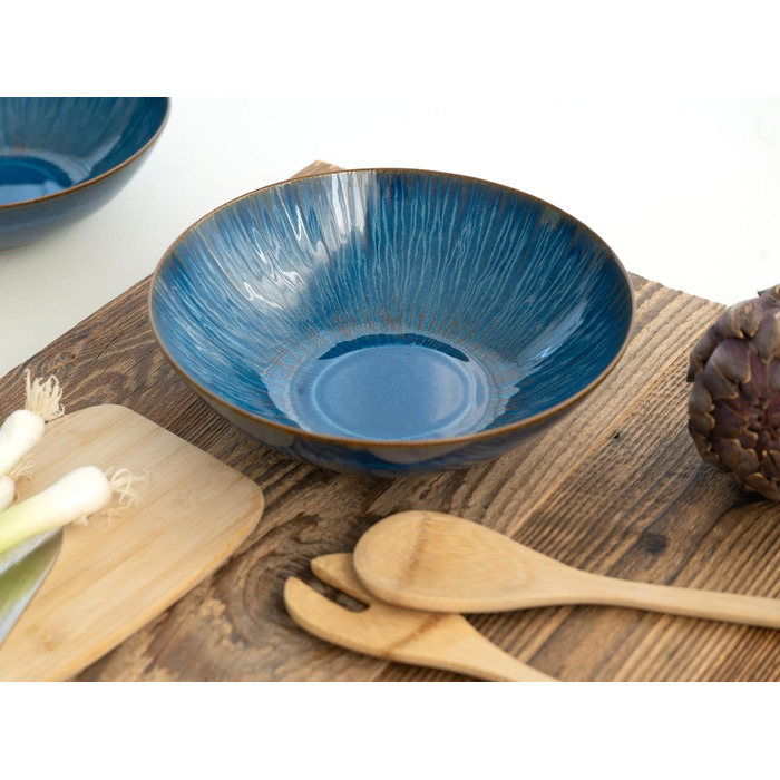 CreaTable Набір посуду Sea Breeze, 18 предметів, з кераміки, для миття в посудомийній машині та використання в мікрохвильовій печі, Made in Portugal (Набір мисок, блакитний)