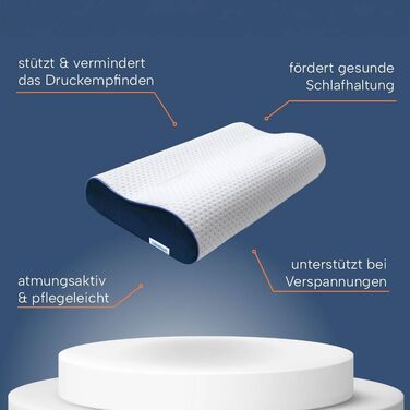Ортопедична подушка для шиї з ефектом пам'яті (Memory Foam), регульована висота, для підтримки шийного відділу хребта та зняття болю, 60x30 см, середній рівень жорсткості