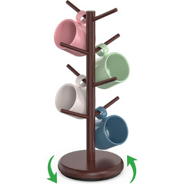 BAMBANG Bamboo Coffee Mug Tree, Swivel Coffee Mug Holder for Countertop, Coffee Mug Shelf with 8 Hooks, Coffee Mug Organizer, Coffee Mug Hanger for Coffee Bar, (Espresso)