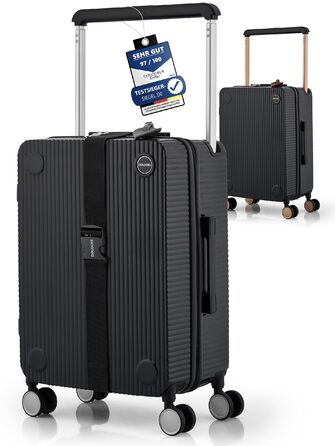 Чемодан ручної об'єм, тріумф 35x22x55 см, міцний, з колесами, з полікарбонату, TSA-замок, ідеальний для подорожей, чорний/шампань рожевий (чорний/срібний)