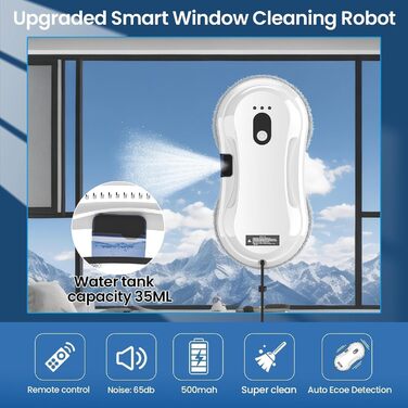 Робот для миття вікон Osmo RoboClean: автоматичний, з потужним всмоктуванням, розпиленням води, навігацією та визначенням країв для скла, дзеркал, плитки (внутрішнє/зовнішнє використання)