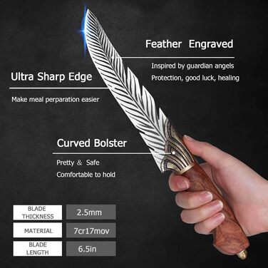 PURPLEBIRD Fillet Knife Sharp De-boning Knife with Wooden Handle, Japanese Cooking Knife with Leather Sheath Outdoor Knife