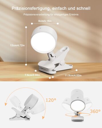 Нічник на ліжко акумуляторний бездротовий з USB-C, 5000mAh, з кліпсою, димуючий, з пультом, LED, 360° поворотний, для спальні, кемпінгу (білий)