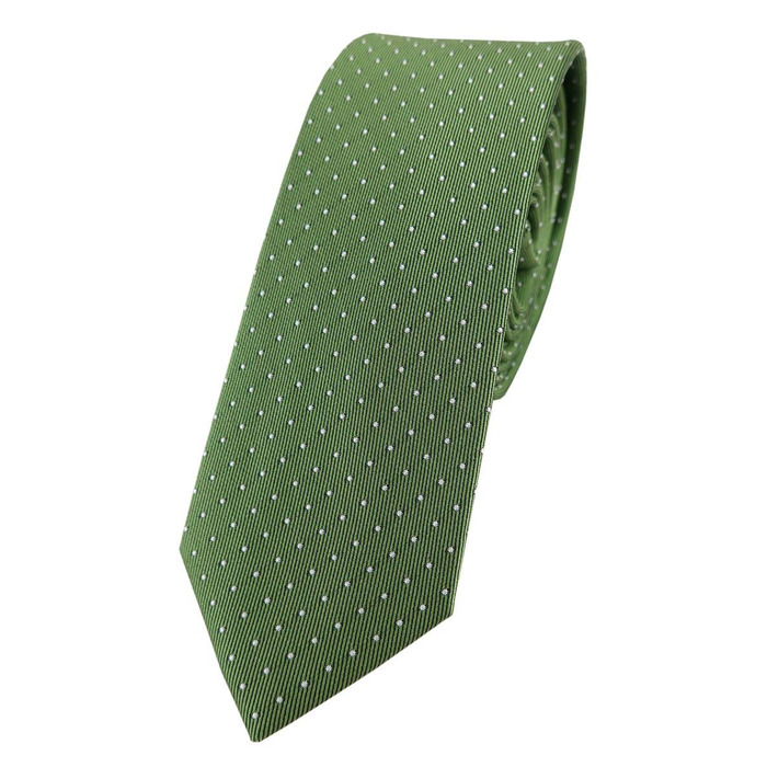 Краватка шовкова TigerTie вузька, зелено-срібляста в горошок | Дизайнерська краватка