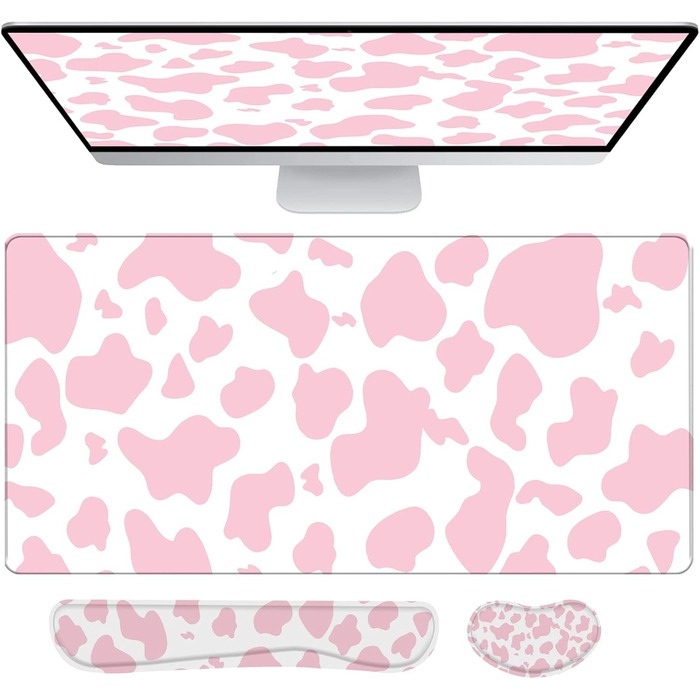 Килимок для миші 80x40 см 3-в-1 з підставкою для зап'ястя та клавіатури, рожевий (J2)