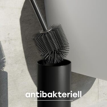 Торцева щітка для унітазу з нержавіючої сталі та силікону з дискретним тримачем - щітка для туалету з захистом від бризок, антибактеріальний тримач (чорний)