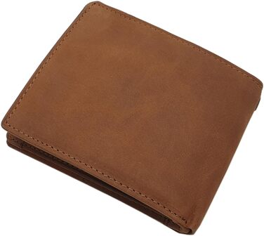 myledershop Genuine Buffalo Leather Wallet/Bifold Wallet/Card Holder/Money Bag in Portrait or Landscape Format with Wolf Design and RFID & NFC Protection (Model 2 / Landscape/Cognac)