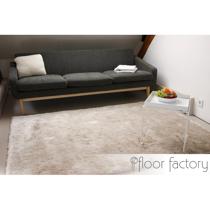 Шкіряний килим з високим ворсом Shaggy, бежевий/кремовий, 140x200 см - елегантний, з блискучою поверхнею