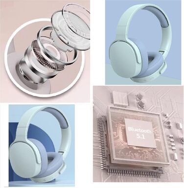 Bluetooth навушники HiFi з активним шумозаглушенням, складні, з мікрофоном, для спорту та подорожей (синій)