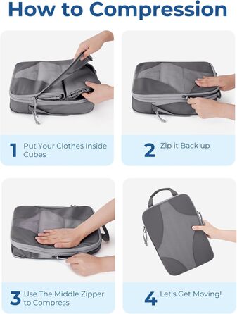 BAGSMART Набір органайзерів для одягу 6 шт. Packtaschen, компресійні кубики для подорожей, мішки для брудної білизни, рюкзак, валіза