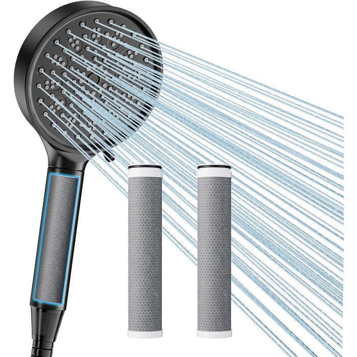 Cobbe Shower Head with Filter, High-Pressure Handheld Shower with Hose, 6 Spray Patterns Water-Saving Shower Head with 20-Layer Filtration, Showerhead for Hard Water, Residual Chlorine, Bacteria, and Heavy Metals (Blackx)