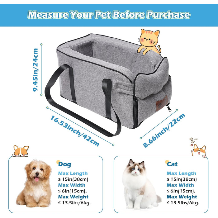 Автокрісло для собак та котів (до 6 кг) - знімний та миючий, для середньої консолі