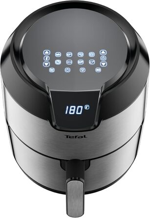 Аерофритюрниця Tefal Easy Fry Deluxe XL EY401D, 1500 Вт, 4,2 л, 8 програм, цифровий дисплей, енергозберігаюча, без олії, нержавіюча сталь