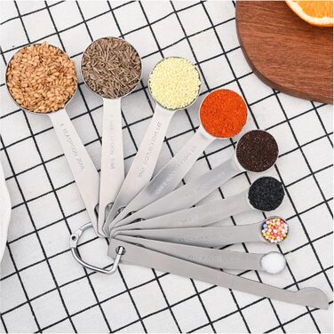 IFFMYJB Stainless Steel Measuring Cups and Spoons 16 Piece, 7 Measuring Cups & 8 Measuring Spoons with Leveler, Kitchen Premium Stackable Measuring Cups and Spoons Set, Easy to Store and Keep