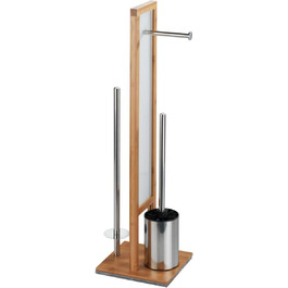 WENKO Stand WC-Garnitur Rivalta, with integrated toilet paper holder and WC brush holder, made of real bamboo, 23.5 x 18 x 70 cm, Brown
