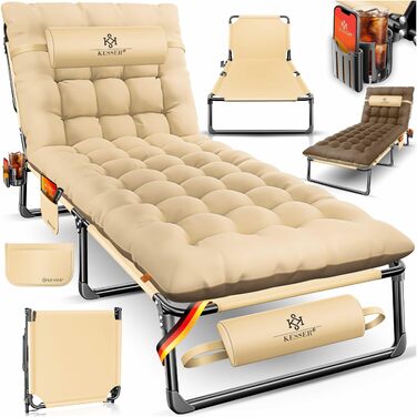 Ліжко похідне KESSER® складане з подушкою та підсклянником 190x68x30 см, до 250 кг, для кемпінгу, дому та відпочинку (кава/крем)