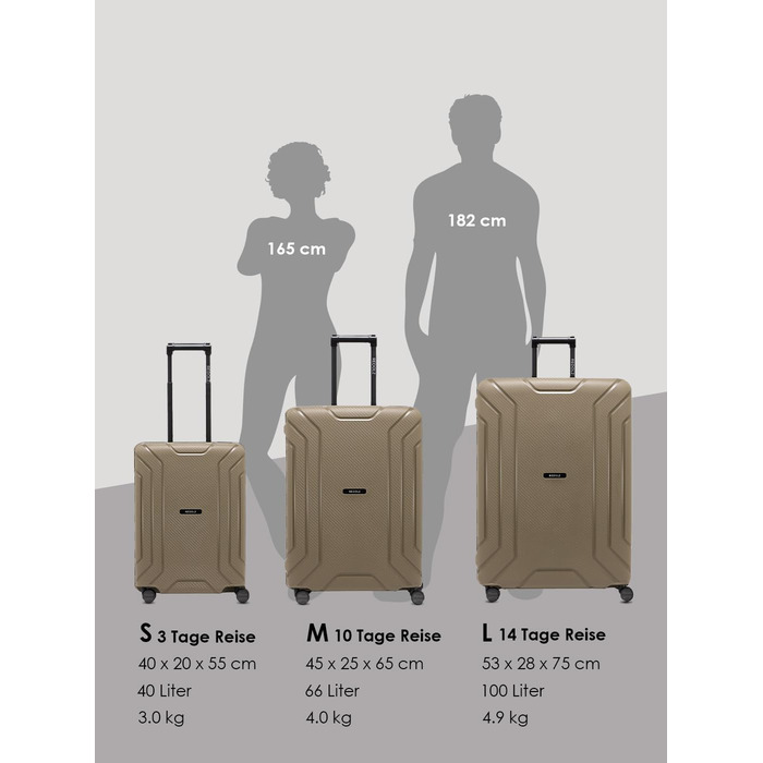 Набір валіз REDOLZ 3 шт. з жорстким корпусом | Система 3-х точкового замикання | З високоякісного поліпропілену | 4 подвійні колеса & TSA-замок | Для жінок та чоловіків (Essentials 15) (Колір: Бежевий, Розмір: M (65 см))
