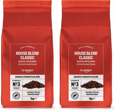 Кава в зернах Amazon House Blend, середній обсмаження, 100% Арабіка, 2 кг (2 упаковки по 1 кг)