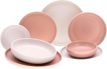 CreaTable Серія Uno: Набір посуду з 12 предметів для 4 осіб (Рожевий + Offwhite)