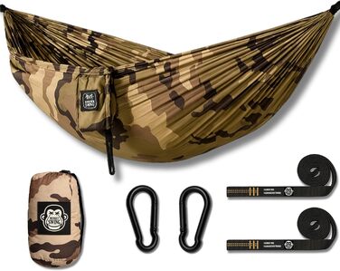Ultralight Hammock including Carabiners & Heavy-Duty Straps (load capacity up to 220 kg, 275 x 140 cm) – ideal for camping, outdoor activities, trekking & as a travel hammock (Turquoise/Orange) (Camouflage)