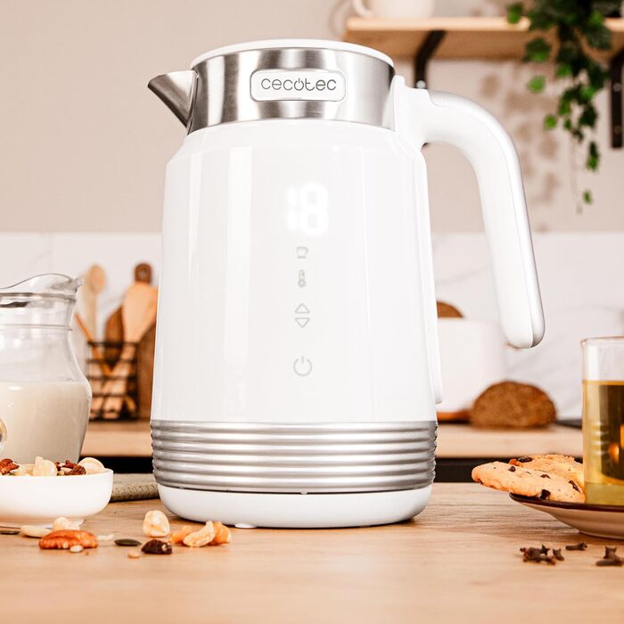 Електричний чайник Cecotec ThermoSense 600 Touch White, 1.7 л, 2200 Вт, з нержавіючої сталі та пластику, LED-підсвітка, поворотний на 360°