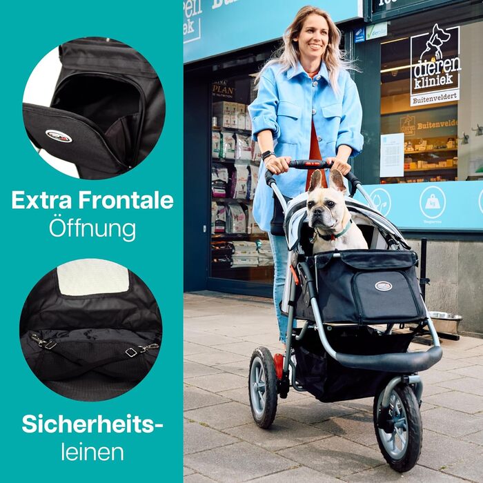 Візок для собак Innopet Comfort EFA Eco чорно-срібний – складний візок для собак та котів, для бездоріжжя та пляжу, колеса 30 см, вантажопідйомність 25 кг, матеріал з переробленого нейлону