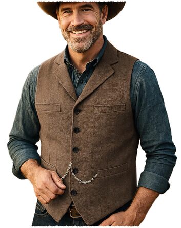 Костюм-тріо чоловічий твід вінтажний з жилетом Туікайо, Herringbone, вовна, XL, коричневий