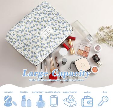 Набір косметичок 3 шт. з квітковим візерунком, дорожні та повсякденні | Косметичка для макіяжу для жінок та дівчат (Блакитний Павич)