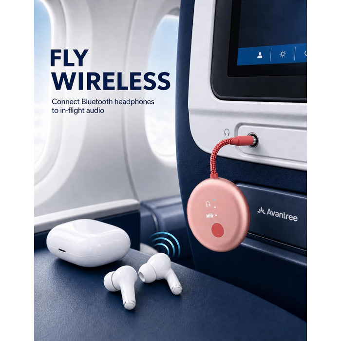 Bluetooth-адаптер для літака Avantree SoundJet R1 для AirPods та бездротових навушників, 25 годин роботи, рожевий