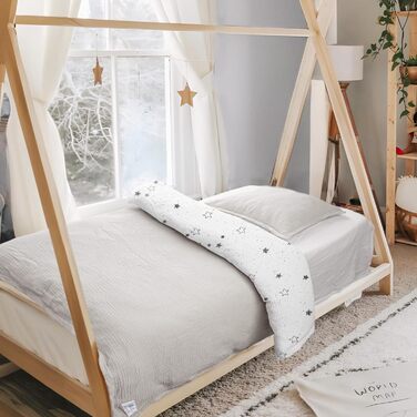 Набір постільної білизни для дитячого ліжечка Lulumoon з мусліну 100x135 см: простирадло 100x135 см + наволочка 40x60 см з бавовни Oeko-TEX Standard – легка та комфортна постільна білизна для малюків. Теплий сірий колір, зірки, 100x135 см + 40x60 см