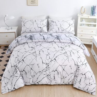 Комплект постільної білизни Marmor (200x200 см) 3 частини: простирадло, 2 наволочки 80x80 см, мікрофібра, білий з малюнком мармур