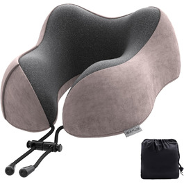 Подушка для шиї у вигляді годівниці, для подорожей, авто, офісу, дому, з Memory Foam, м'який велюровий чохол (Світло-рожевий)