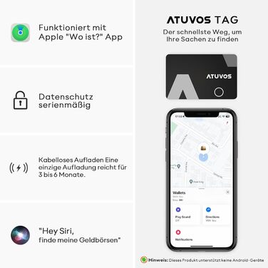 ATUVOS Air Tag Card Wallet Tracker Card Thin 1.6mm, Rechargeable Wallet Finder Compatible with Apple's Find My APP (iOS ONLY, Android Not Supported), Item Finder for Suitcases/Wallets/Luggage