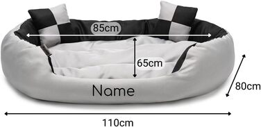 Ліжко для собак Lionto 4-в-1 з двостороннім подушкою, 65x50 см, з міцного оксфорду, водовідштовхувальне, з глибоким входом, для котів та собак всіх розмірів, з декоративною подушкою (сірий/чорний, L 110 x B 80 x H 23 см)