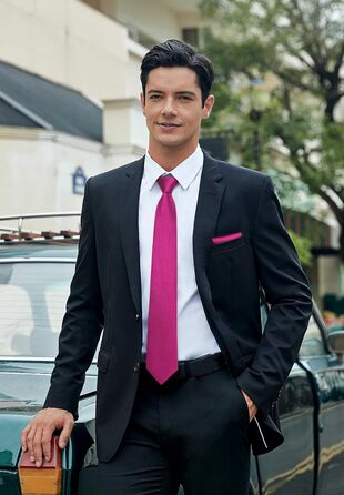 HISDERN Комплект краватки та нагрудного хустинки: рожевий, в клітинку, елегантний, класичний | HISDERN