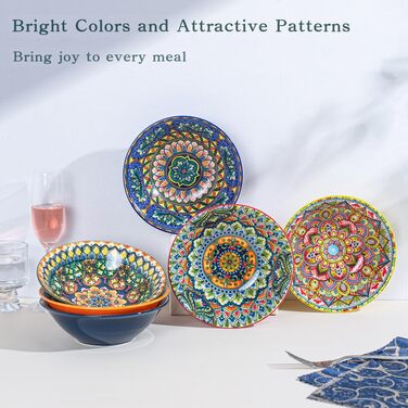 Набір супових тарілок з кераміки (6 шт) – 900 мл, кольорові салатники для кухні