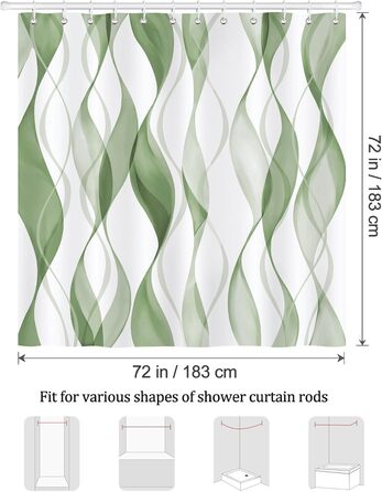 Шторка для душу Bonhause 180x180 см, водонепроникна, антигрибкова, смугаста, з 12 кільцями