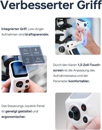 Feiyu SCORP Mini 2: Стабілізатор для камер (без дзеркала, екшн-камер, iPhone/Samsung) з підсвічуванням та виносним штативом. Чорний/Білий