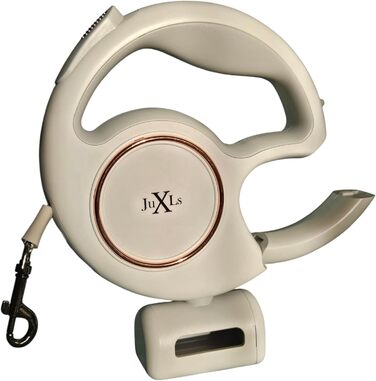 Леєчка для собак з LED-підсвічуванням, 3м, тримач для відходів, світловідбивачі, білий/рожевий, до 10кг