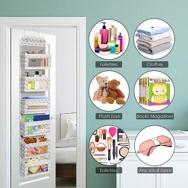 Органайзер для підвішування з 5 прозорими кишенями, 2 гачками, для шафи, ванної, дитячої кімнати, вітальні, спальні (Zickzack)