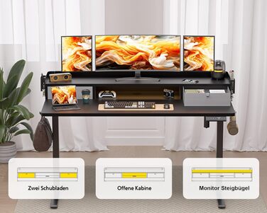 Electric Standing Desk with Drawers - 120x60cm Adjustable Height Desk for Home Office & DIY Pegboard