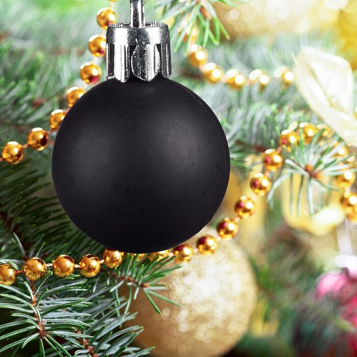 Relaxdays Christmas Baubles, Set of 100, Christmas Decoration, Matte, Glossy, Glittering, Christmas Tree Balls ∅ 3, 4 & 6 cm, Black, 10027269_46