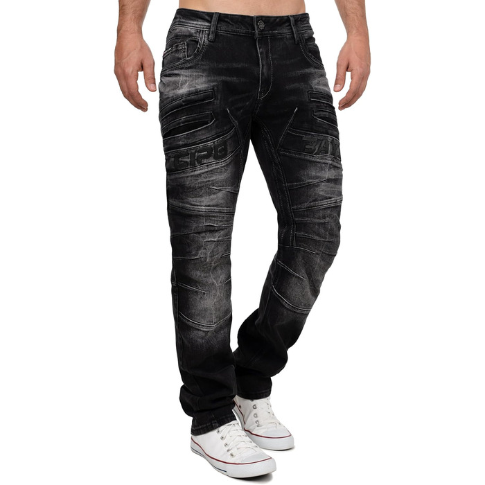 Чоловічі джинси Cipo & Baxx Biker Style: Regular або Slim Fit, Stone Washed Denim, чорний (29W/32L)