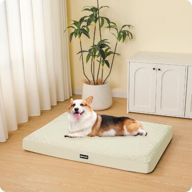 Ортопедичний лежак для собак, 112 см, оливковий колір. Знімний, водонепроникний, з антиковзким покриттям. Підходить для середніх та великих собак. Розміри: 91x56x9 см